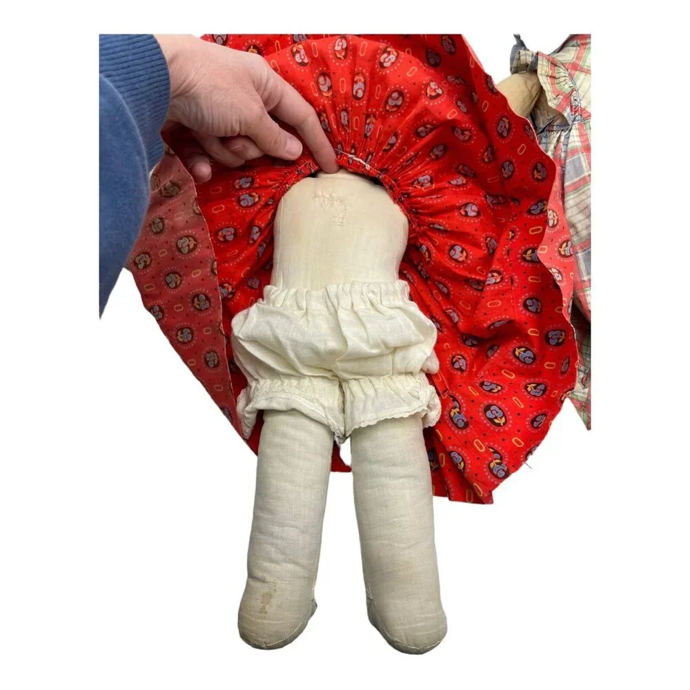 Vintage Folk Art Rag Doll Sewn Face Plush Cloth 18